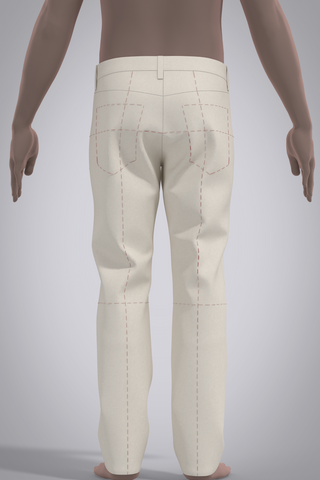 Back view of 3D beige jean block pattern worn on male digital mannequin.