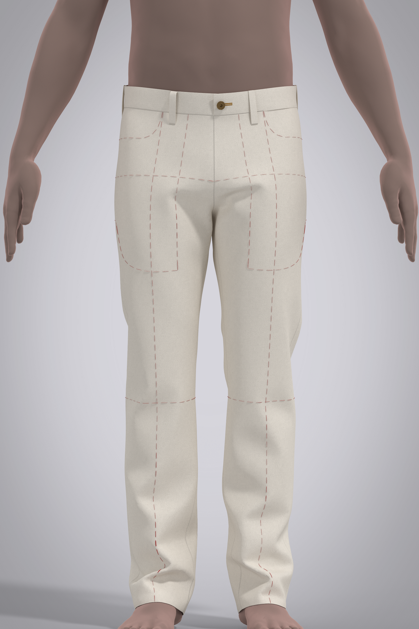 Beige 3D denim block pattern on a mannequin avatar against a plain background