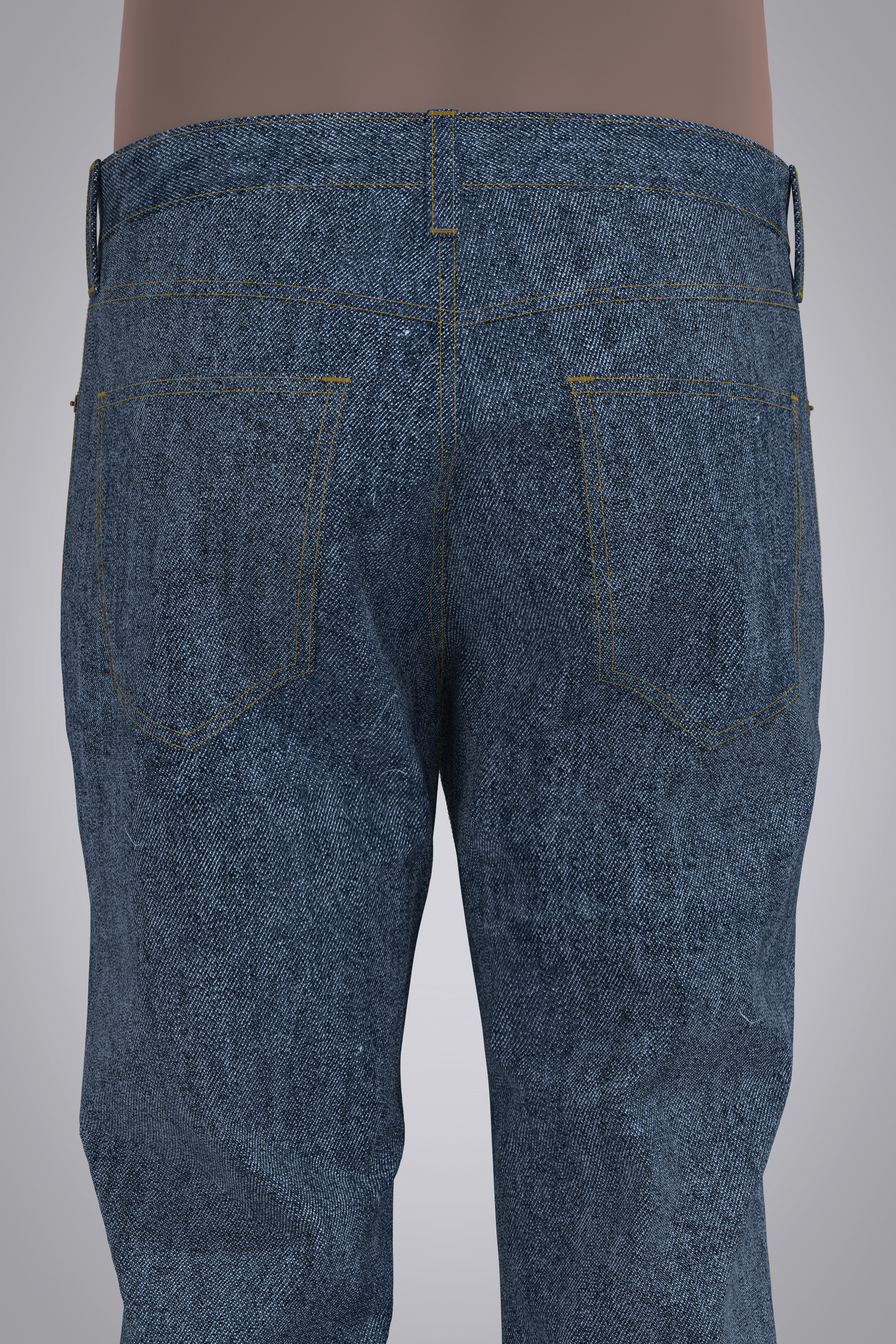 Close up back view of 3D jeans on male avatar