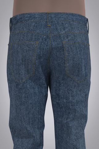 Close up back view of 3D jeans on male avatar