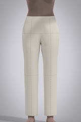 Front view of avatar wearing 3D muslin mid-rise trouser with red basting stitch balance lines