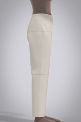 Right side view of avatar wearing 3D muslin mid-rise trouser with red basting stitch balance lines