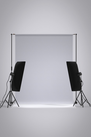 3D seamless photo shoot backdrop with black metal frame and 2 studio lights placed in front