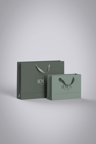 3D object shopping bag set, green with IDES logo.