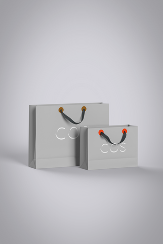 3D object shopping bag set, grey with COS logo.